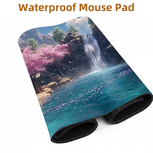 Mauspad Wasserfall Gaming Mauspad xxl 1000x400x3mm Wasserfest Schreibtischunterlage Architektur Genähte Kanten Antirutsch Gummibasis,Mauspad Gaming für Laptop Maus Herbstdeko Home Decoration FSBD-2143 Bild 5