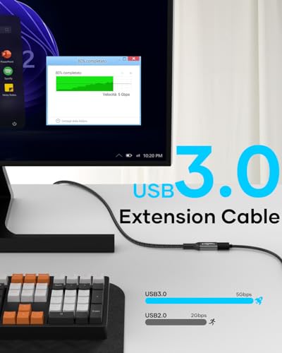 USB 3.0 Verlängerung Kabel 2M, USB-A Stecker auf A Buchse, 5Gbps High-Speed-Übertragungskabel Kompatibel mit Tastatur, Maus, USB-Stick, Drucker, Scanner, Gaming-Controller Bild 2