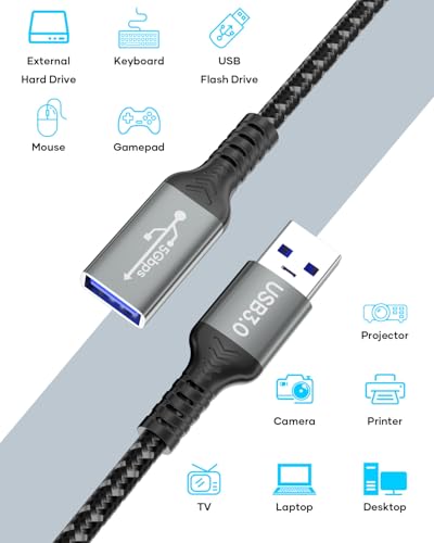USB 3.0 Verlängerung Kabel 2M, USB-A Stecker auf A Buchse, 5Gbps High-Speed-Übertragungskabel Kompatibel mit Tastatur, Maus, USB-Stick, Drucker, Scanner, Gaming-Controller Bild 3