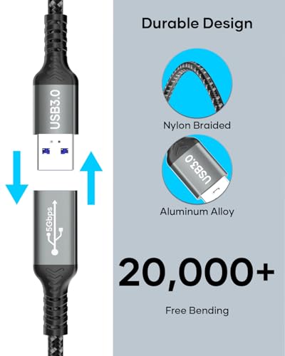USB 3.0 Verlängerung Kabel 2M, USB-A Stecker auf A Buchse, 5Gbps High-Speed-Übertragungskabel Kompatibel mit Tastatur, Maus, USB-Stick, Drucker, Scanner, Gaming-Controller Bild 5