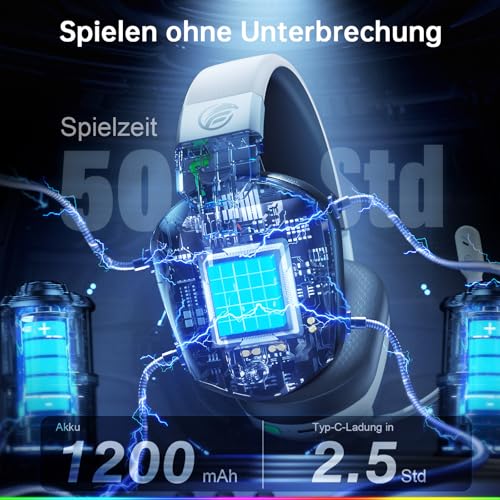 Fachixy FC-300 Gaming Headset mit Mikrofon, 2,4G Wireless Headset für PS5, PS4, PC, Switch, Mac, Surround Sound Faltbarer Bluetooth Gaming Kopfhörer kabellos mit LED Licht, Über 50H+ Akkulaufzeit Bild 5