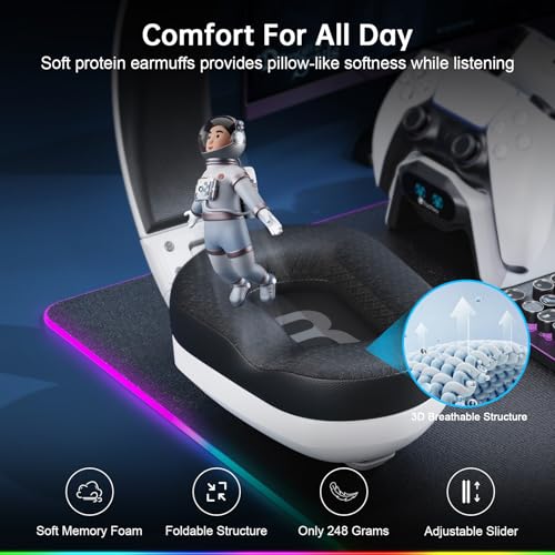 Fachixy FC-300 Gaming Headset mit Mikrofon, 2,4G Wireless Headset für PS5, PS4, PC, Switch, Mac, Surround Sound Faltbarer Bluetooth Gaming Kopfhörer kabellos mit LED Licht, Über 50H+ Akkulaufzeit Bild 6
