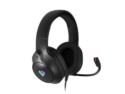 Genesis Neon 213 RGB Gaming Headset, Over-Ear Kopfhörer mit Mikrofon, 50mm Treiber, LED Beleuchtung, Lautstärkeregler am Hörer, 2X 3,5mm Klinke + USB, für PC, Schwarz Bild 2