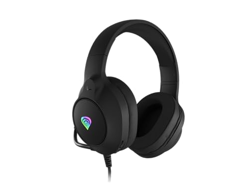 Genesis Neon 213 RGB Gaming Headset, Over-Ear Kopfhörer mit Mikrofon, 50mm Treiber, LED Beleuchtung, Lautstärkeregler am Hörer, 2X 3,5mm Klinke + USB, für PC, Schwarz Bild 4