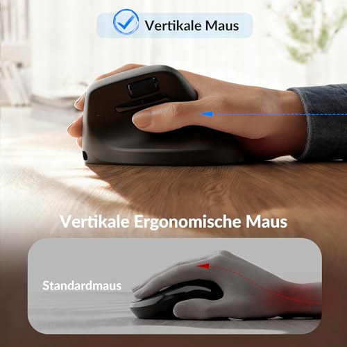 Keychron M5 8K ergonomische Vertikal-Gaming-Maus, 30 000 DPI, 750 IPS, 2,4 GHz/Bluetooth 5,3 / USB-C, 600-mAh-Akku, programmierbar, 8000 Hz kabellos Gaming-Maus für Windows, macOS, iPadOS – Schwarz Bild 2