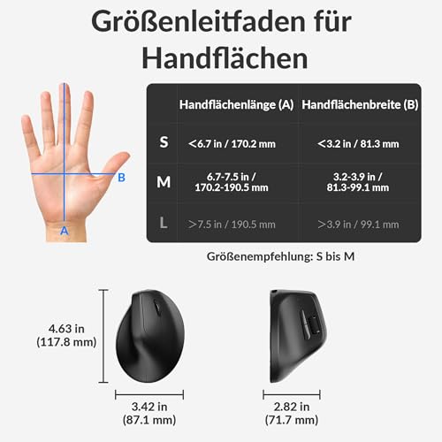 Keychron M5 8K ergonomische Vertikal-Gaming-Maus, 30 000 DPI, 750 IPS, 2,4 GHz/Bluetooth 5,3 / USB-C, 600-mAh-Akku, programmierbar, 8000 Hz kabellos Gaming-Maus für Windows, macOS, iPadOS – Schwarz Bild 5