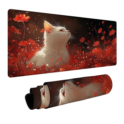 Mauspad Katze Gaming Mauspad XXL 100x40x0.3cm Wasserfest Schreibtischunterlage Tier Genähte Kanten Antirutsch Gummibasis, Mauspad Gaming für Laptop Tastatur Maus Herbstdeko Home Decoration FSBD-4592 Bild 1