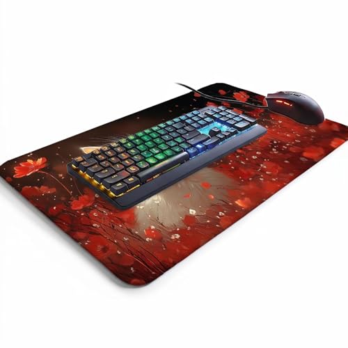 Mauspad Katze Gaming Mauspad XXL 100x40x0.3cm Wasserfest Schreibtischunterlage Tier Genähte Kanten Antirutsch Gummibasis, Mauspad Gaming für Laptop Tastatur Maus Herbstdeko Home Decoration FSBD-4592 Bild 3