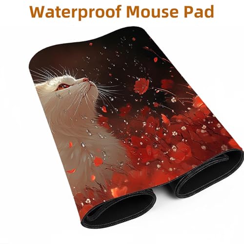 Mauspad Katze Gaming Mauspad XXL 100x40x0.3cm Wasserfest Schreibtischunterlage Tier Genähte Kanten Antirutsch Gummibasis, Mauspad Gaming für Laptop Tastatur Maus Herbstdeko Home Decoration FSBD-4592 Bild 5