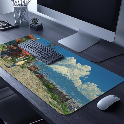 Mauspad Vulkan Fuji Gaming Mauspad xxl 100 x 40 x 0.3cm Wasserfest Schreibtischunterlage Japan Genähte Kanten Antirutsch Gummibasis, Mauspad Gaming für Laptop Maus Herbstdeko Home Decoration FSBD-4897 Bild 2