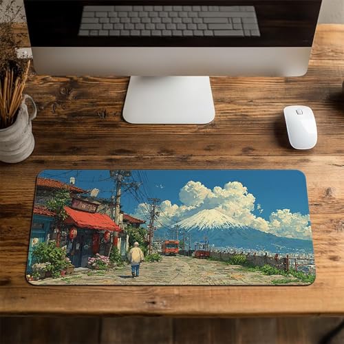 Mauspad Vulkan Fuji Gaming Mauspad xxl 100 x 40 x 0.3cm Wasserfest Schreibtischunterlage Japan Genähte Kanten Antirutsch Gummibasis, Mauspad Gaming für Laptop Maus Herbstdeko Home Decoration FSBD-4897 Bild 4