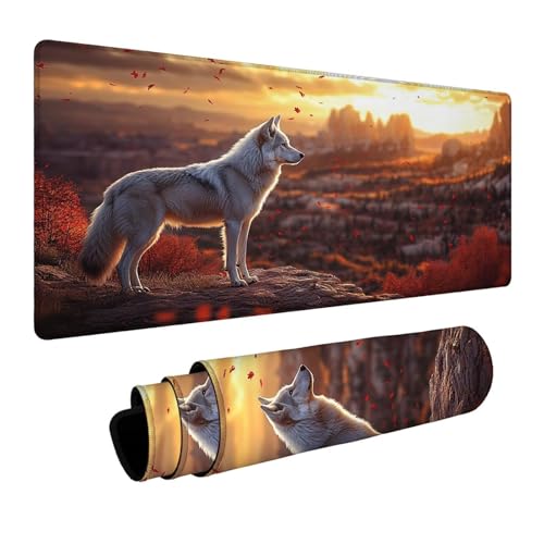 Mauspad Wolf Gaming Mauspad XXL 1000x400x3mm Wasserfest Schreibtischunterlage Tier Genähte Kanten Antirutsch Gummibasis, Mauspad Gaming für Laptop Tastatur Maus Herbstdeko Home Decoration FSBD-6708 Bild 1