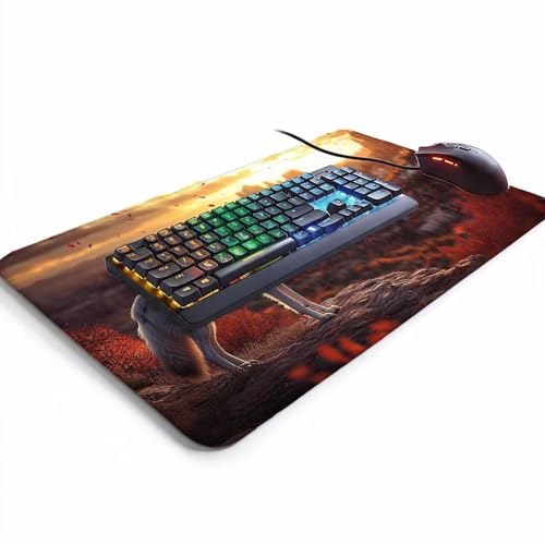 Mauspad Wolf Gaming Mauspad XXL 1000x400x3mm Wasserfest Schreibtischunterlage Tier Genähte Kanten Antirutsch Gummibasis, Mauspad Gaming für Laptop Tastatur Maus Herbstdeko Home Decoration FSBD-6708 Bild 3