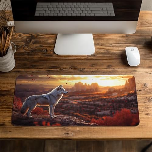 Mauspad Wolf Gaming Mauspad XXL 1000x400x3mm Wasserfest Schreibtischunterlage Tier Genähte Kanten Antirutsch Gummibasis, Mauspad Gaming für Laptop Tastatur Maus Herbstdeko Home Decoration FSBD-6708 Bild 4