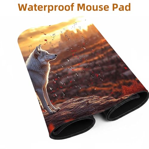 Mauspad Wolf Gaming Mauspad XXL 1000x400x3mm Wasserfest Schreibtischunterlage Tier Genähte Kanten Antirutsch Gummibasis, Mauspad Gaming für Laptop Tastatur Maus Herbstdeko Home Decoration FSBD-6708 Bild 5