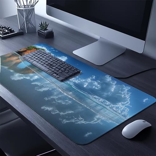 Mauspad Landschaft Gaming Mauspad xxl 1000 x 400 x 3mm Wasserfest Schreibtischunterlage Strand Genähte Kanten Antirutsch Gummibasis, Mauspad Gaming für Laptop Maus Herbstdeko Home Decoration FSBD-3591 Bild 2