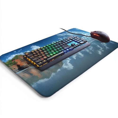 Mauspad Landschaft Gaming Mauspad xxl 1000 x 400 x 3mm Wasserfest Schreibtischunterlage Strand Genähte Kanten Antirutsch Gummibasis, Mauspad Gaming für Laptop Maus Herbstdeko Home Decoration FSBD-3591 Bild 3