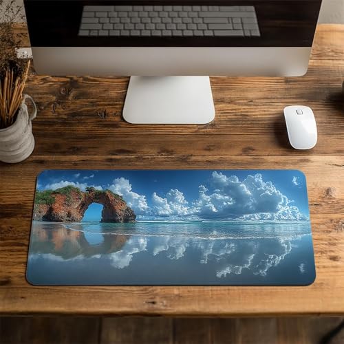 Mauspad Landschaft Gaming Mauspad xxl 1000 x 400 x 3mm Wasserfest Schreibtischunterlage Strand Genähte Kanten Antirutsch Gummibasis, Mauspad Gaming für Laptop Maus Herbstdeko Home Decoration FSBD-3591 Bild 4