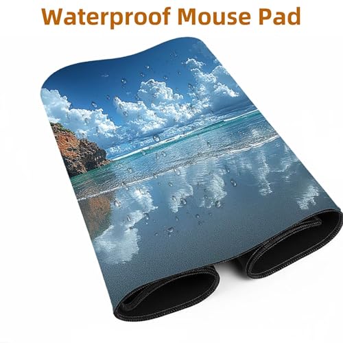 Mauspad Landschaft Gaming Mauspad xxl 1000 x 400 x 3mm Wasserfest Schreibtischunterlage Strand Genähte Kanten Antirutsch Gummibasis, Mauspad Gaming für Laptop Maus Herbstdeko Home Decoration FSBD-3591 Bild 5