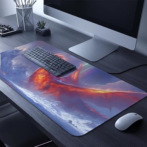 Mauspad Drachen Gaming Mauspad XXL 100x40x0.3 cm Wasserfest Schreibtischunterlage Winter Genähte Kanten Antirutsch Gummibasis, Mauspad Gaming für Laptop Maus Herbstdeko Home Decoration FSBD-7439 Bild 2