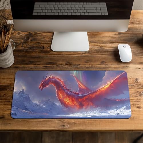Mauspad Drachen Gaming Mauspad XXL 100x40x0.3 cm Wasserfest Schreibtischunterlage Winter Genähte Kanten Antirutsch Gummibasis, Mauspad Gaming für Laptop Maus Herbstdeko Home Decoration FSBD-7439 Bild 4