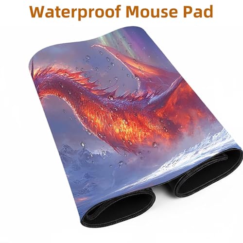 Mauspad Drachen Gaming Mauspad XXL 100x40x0.3 cm Wasserfest Schreibtischunterlage Winter Genähte Kanten Antirutsch Gummibasis, Mauspad Gaming für Laptop Maus Herbstdeko Home Decoration FSBD-7439 Bild 5
