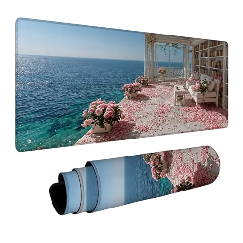 Mauspad Skateboard Gaming Mauspad XXL 1000x400x3mm Wasserfest Schreibtischunterlage Meerblick Genähte Kanten Antirutsch Gummibasis, Mauspad Gaming für Laptop Maus Herbstdeko Home Decoration FSBD-3321 Bild 1