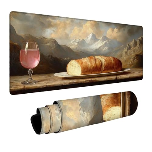Mauspad Berg Gaming Mauspad XXL 1000 x 400 x 3 mm Wasserfest Schreibtischunterlage Brot Genähte Kanten Antirutsch Gummibasis, Mauspad Gaming für Laptop Maus Herbstdeko Home Decoration FSBD-4187 Bild 1
