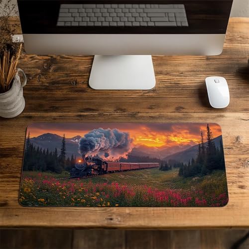 Mauspad Zug Gaming Mauspad XXL 1000 x 400 x 3mm Wasserfest Schreibtischunterlage Landschaft Genähte Kanten Antirutsch Gummibasis, Mauspad Gaming für Laptop Maus Herbstdeko Home Decoration FSBD-4727 Bild 4