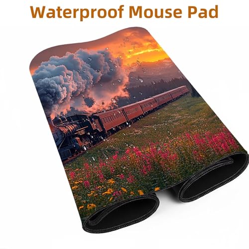 Mauspad Zug Gaming Mauspad XXL 1000 x 400 x 3mm Wasserfest Schreibtischunterlage Landschaft Genähte Kanten Antirutsch Gummibasis, Mauspad Gaming für Laptop Maus Herbstdeko Home Decoration FSBD-4727 Bild 5
