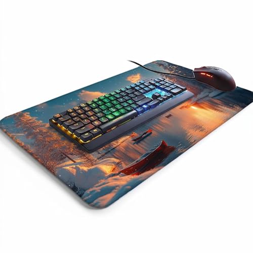 Mauspad Winter Gaming Mauspad XXL 1400x600x3mm Wasserfest Schreibtischunterlage Boot Genähte Kanten Antirutsch Gummibasis, Mauspad Gaming für Laptop Tastatur Maus Herbstdeko Home Decoration FSBD-4438 Bild 3