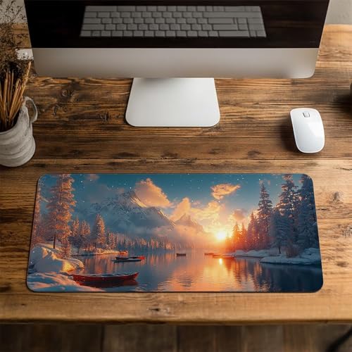 Mauspad Winter Gaming Mauspad XXL 1400x600x3mm Wasserfest Schreibtischunterlage Boot Genähte Kanten Antirutsch Gummibasis, Mauspad Gaming für Laptop Tastatur Maus Herbstdeko Home Decoration FSBD-4438 Bild 4