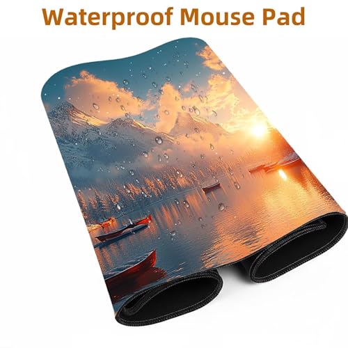 Mauspad Winter Gaming Mauspad XXL 1400x600x3mm Wasserfest Schreibtischunterlage Boot Genähte Kanten Antirutsch Gummibasis, Mauspad Gaming für Laptop Tastatur Maus Herbstdeko Home Decoration FSBD-4438 Bild 5