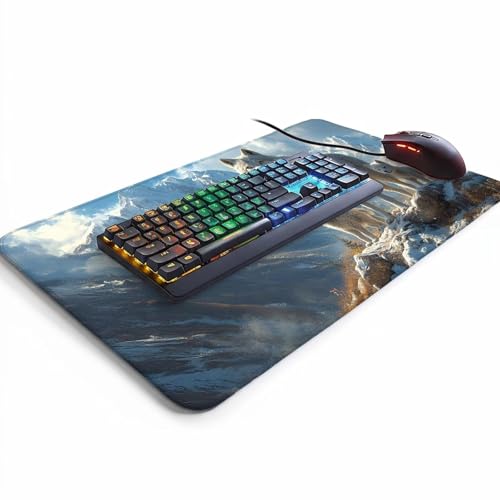 Mauspad Wolf Gaming Mauspad XXL 1000 x 400 x 3mm Wasserfest Schreibtischunterlage Schneeberg Genähte Kanten Antirutsch Gummibasis, Mauspad Gaming für Laptop Maus Herbstdeko Home Decoration FSBD-5828 Bild 3
