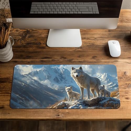 Mauspad Wolf Gaming Mauspad XXL 1000 x 400 x 3mm Wasserfest Schreibtischunterlage Schneeberg Genähte Kanten Antirutsch Gummibasis, Mauspad Gaming für Laptop Maus Herbstdeko Home Decoration FSBD-5828 Bild 4
