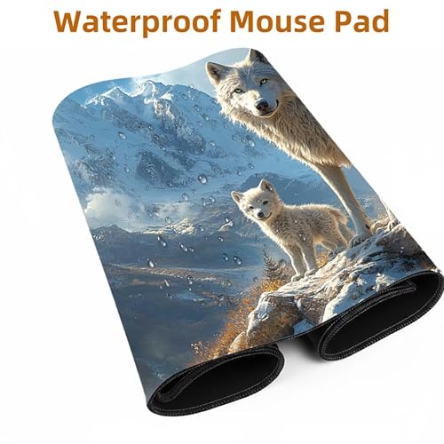 Mauspad Wolf Gaming Mauspad XXL 1000 x 400 x 3mm Wasserfest Schreibtischunterlage Schneeberg Genähte Kanten Antirutsch Gummibasis, Mauspad Gaming für Laptop Maus Herbstdeko Home Decoration FSBD-5828 Bild 5