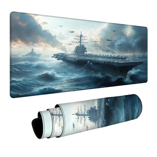 Mauspad Hubschrauber Gaming Mauspad xxl 1000 x 400 x 3 mm Wasserfest Schreibtischunterlage Flugzeugträger Genähte Kanten Antirutsch Gummibasis, Mauspad Gaming für Laptop Maus Home Decoration FSBD-6431 Bild 1