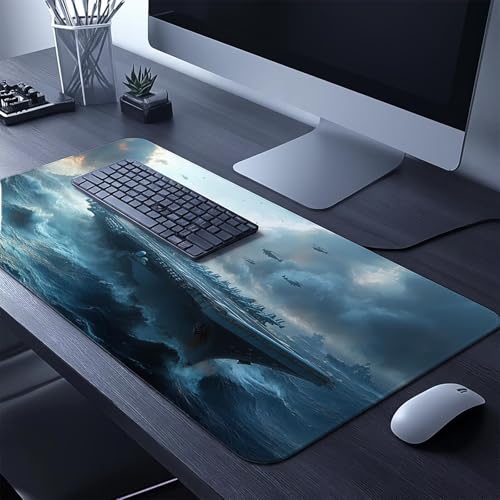 Mauspad Hubschrauber Gaming Mauspad xxl 1000 x 400 x 3 mm Wasserfest Schreibtischunterlage Flugzeugträger Genähte Kanten Antirutsch Gummibasis, Mauspad Gaming für Laptop Maus Home Decoration FSBD-6431 Bild 2