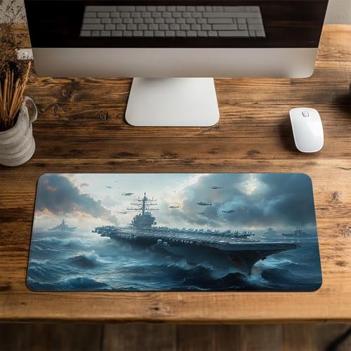 Mauspad Hubschrauber Gaming Mauspad xxl 1000 x 400 x 3 mm Wasserfest Schreibtischunterlage Flugzeugträger Genähte Kanten Antirutsch Gummibasis, Mauspad Gaming für Laptop Maus Home Decoration FSBD-6431 Bild 4