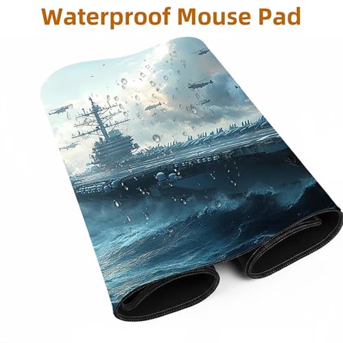 Mauspad Hubschrauber Gaming Mauspad xxl 1000 x 400 x 3 mm Wasserfest Schreibtischunterlage Flugzeugträger Genähte Kanten Antirutsch Gummibasis, Mauspad Gaming für Laptop Maus Home Decoration FSBD-6431 Bild 5