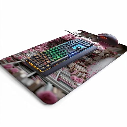Mauspad Bücherregal Gaming Mauspad XXL 1000x400x3 mm Wasserfest Schreibtischunterlage Blume Genähte Kanten Antirutsch Gummibasis, Mauspad Gaming für Laptop Maus Herbstdeko Home Decoration FSBD-8426 Bild 3