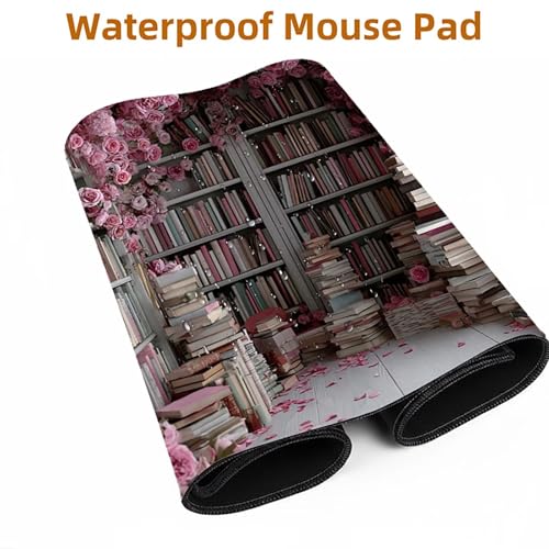 Mauspad Bücherregal Gaming Mauspad XXL 1000x400x3 mm Wasserfest Schreibtischunterlage Blume Genähte Kanten Antirutsch Gummibasis, Mauspad Gaming für Laptop Maus Herbstdeko Home Decoration FSBD-8426 Bild 5