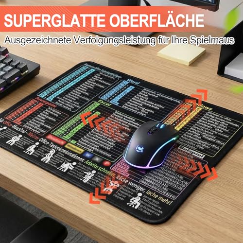 Mauspad 300 x 250 x 2 mm, Mauspad Klein für Excel Word PPT Windows Shortcuts, Excel Schreibtischunterlage Deutsch Wasserdicht und rutschfest, Schwarz Mousepad Deutsch für Büro Zuhause Gaming Studium Bild 5