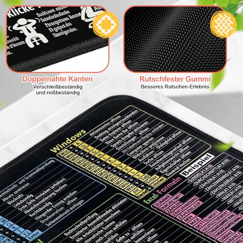 Mauspad 300 x 250 x 2 mm, Mauspad Klein für Excel Word PPT Windows Shortcuts, Excel Schreibtischunterlage Deutsch Wasserdicht und rutschfest, Schwarz Mousepad Deutsch für Büro Zuhause Gaming Studium Bild 6