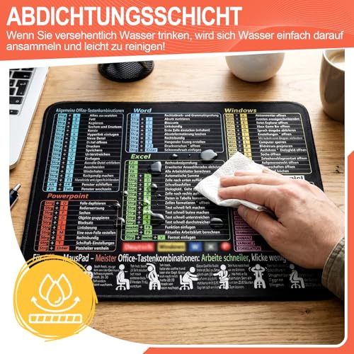 Mauspad 300 x 250 x 2 mm, Mauspad Klein für Excel Word PPT Windows Shortcuts, Excel Schreibtischunterlage Deutsch Wasserdicht und rutschfest, Schwarz Mousepad Deutsch für Büro Zuhause Gaming Studium Bild 7