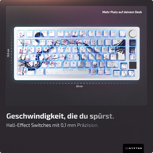 Nyfter Nyfboard HE 84K – Wireless Magnetische Hall-Effekt Gaming-Tastatur mit Hall-Effect-Switches, 8K Hz, 0.1mm Auslösepunkt, RGB Beleuchtung, Hochwertige Verarbeitung,(DE‐Layout) (SakuraWeiß) Bild 3