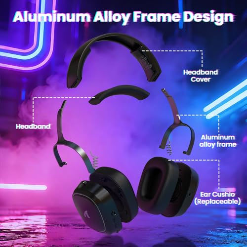 ATTACK SHARK G800 Kabelloses Gaming-Headset, 1000 mAh, Abnehmbares Mikrofon, Aluminiumlegierungsrahmen, 20 ms, 50 mm Treiber, 3 Modi (2.4G/BT/Kabelgebunden) für PC/PS/Phone (schwarz) Bild 3
