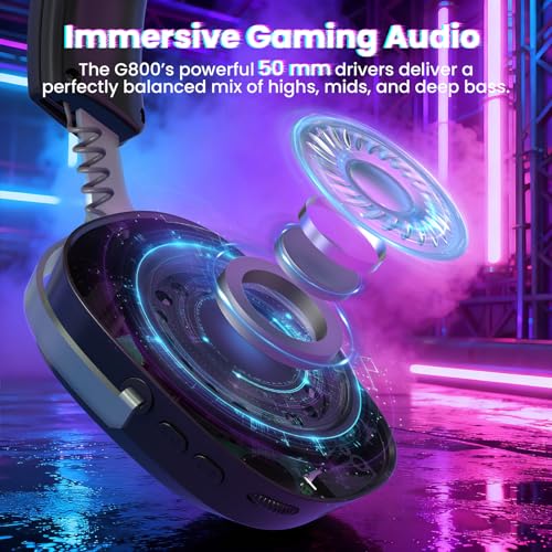 ATTACK SHARK G800 Kabelloses Gaming-Headset, 1000 mAh, Abnehmbares Mikrofon, Aluminiumlegierungsrahmen, 20 ms, 50 mm Treiber, 3 Modi (2.4G/BT/Kabelgebunden) für PC/PS/Phone (schwarz) Bild 4