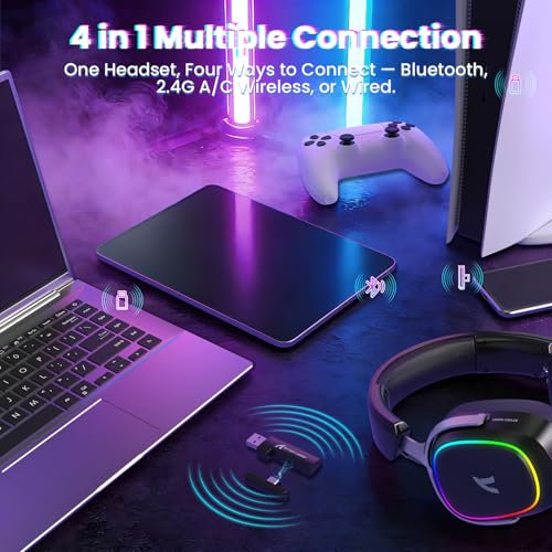 ATTACK SHARK G800 Kabelloses Gaming-Headset, 1000 mAh, Abnehmbares Mikrofon, Aluminiumlegierungsrahmen, 20 ms, 50 mm Treiber, 3 Modi (2.4G/BT/Kabelgebunden) für PC/PS/Phone (schwarz) Bild 7
