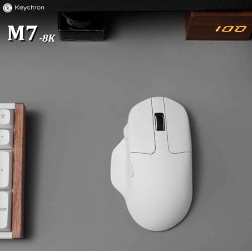 Keychron M7 8K Kabellose Gaming Maus – PixArt 3950 Sensor, 30000 DPI, 2.4G/Bluetooth/USB-C, 63g Ultraleicht, Ergonomisches Design, für Windows/macOS (Weiß) Bild 2